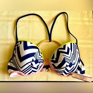 Victoria's Secret Geometric print navy/white push up bikini top - 34C - NWT